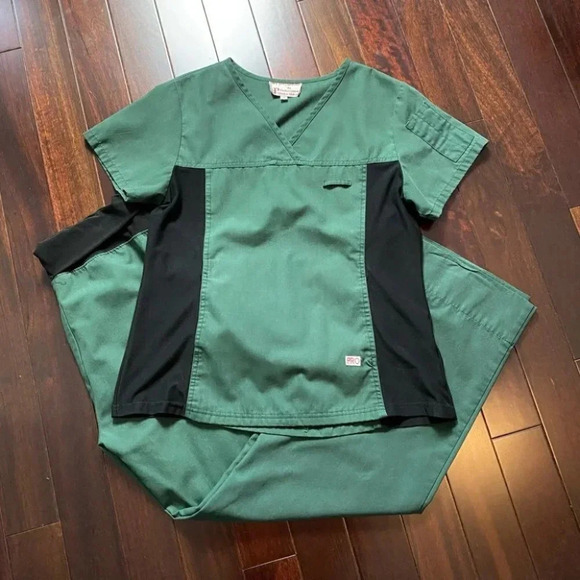 Professional Choice Scrubs Body Flex Top Foldover Pants Green Black Small - Picture 13 of 14